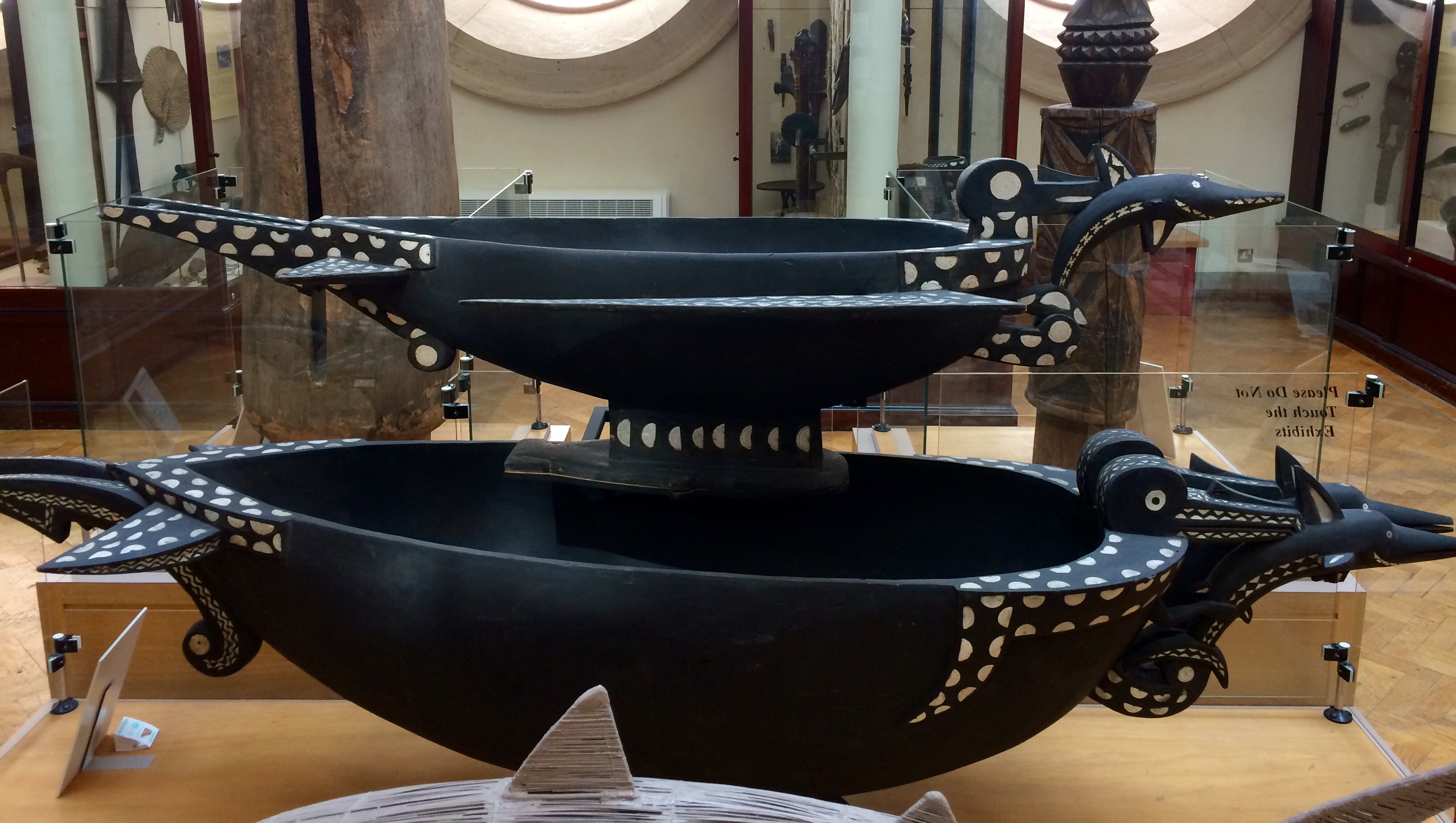 Food bowls from the Solomon Islands shown on display
