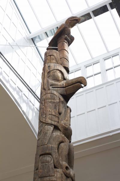 carved totem pole at the Museum of Archaeology & Anthropology