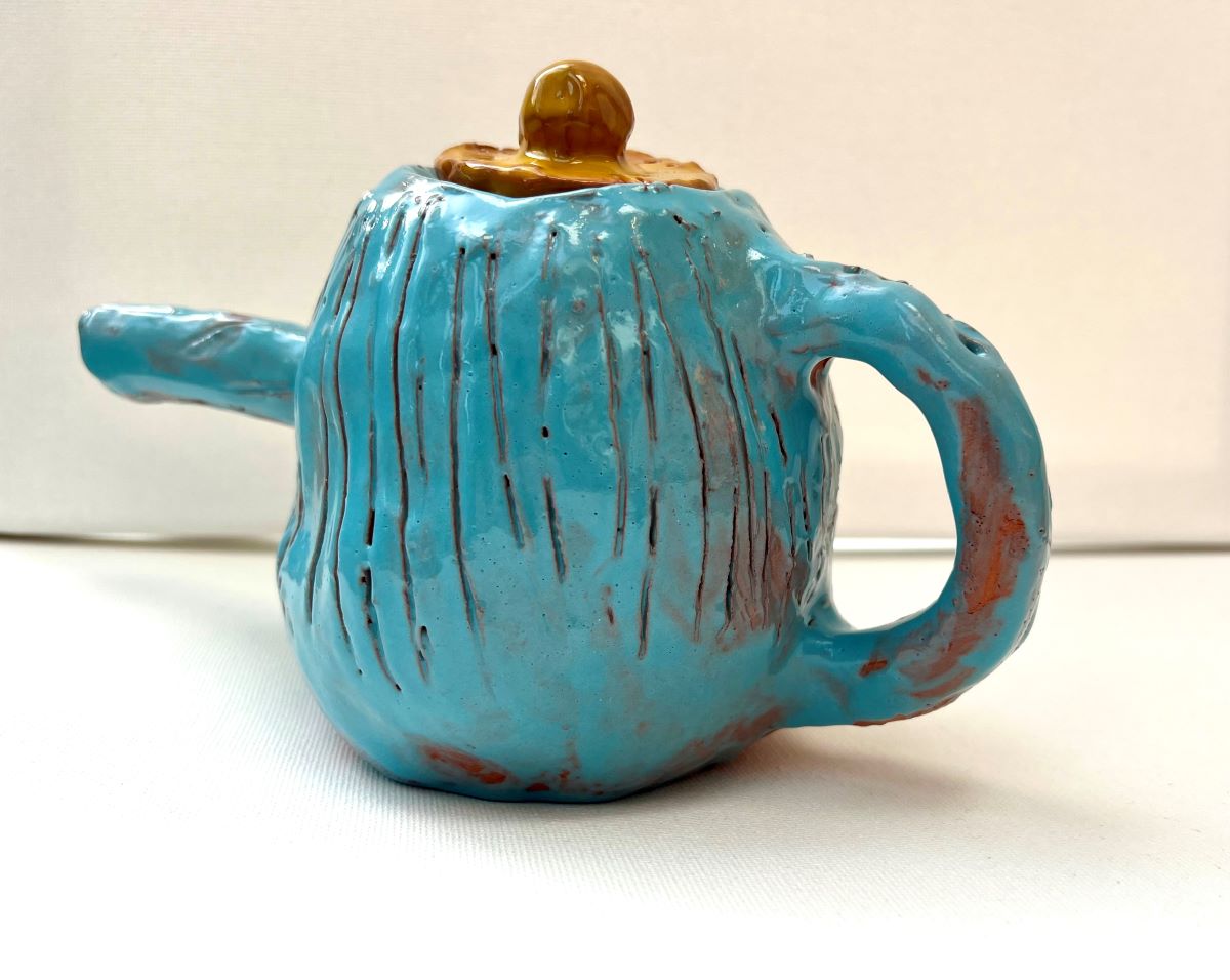 Blue and tan teapot