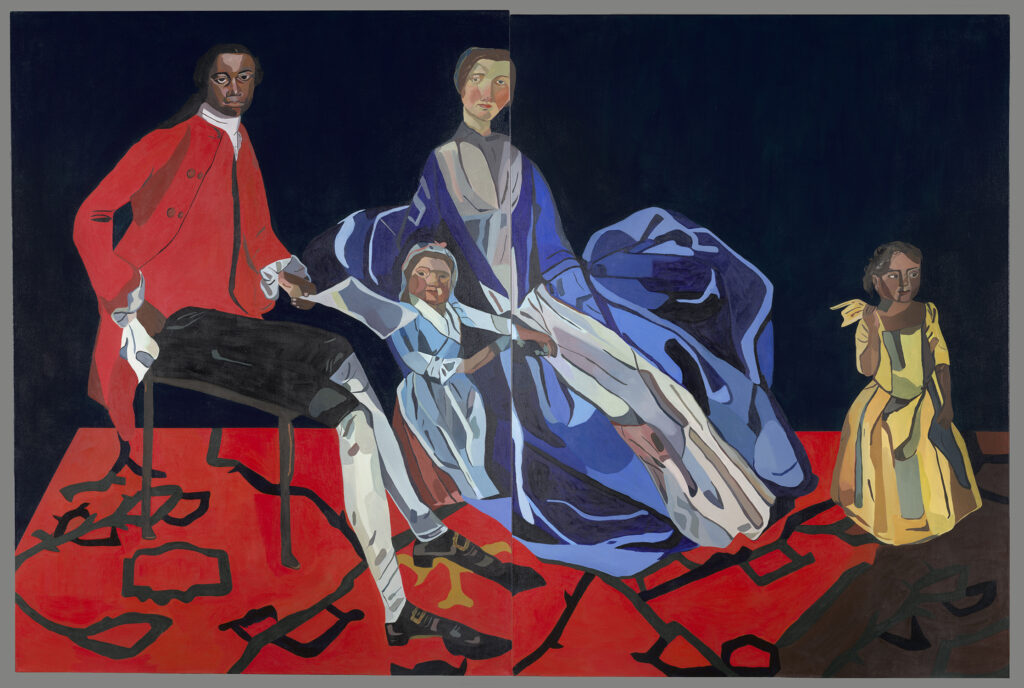 Joy Labinjo's 'An Eighteenth-Century Family, 2022' portrait of the Equiano family, two adults seated and two children standing next to them.