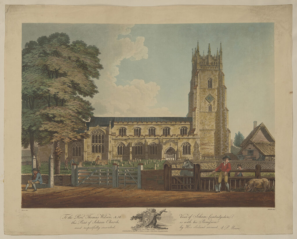 An etching of the St Andrew’s Parish Church building, Soham, published 18 February 1797.