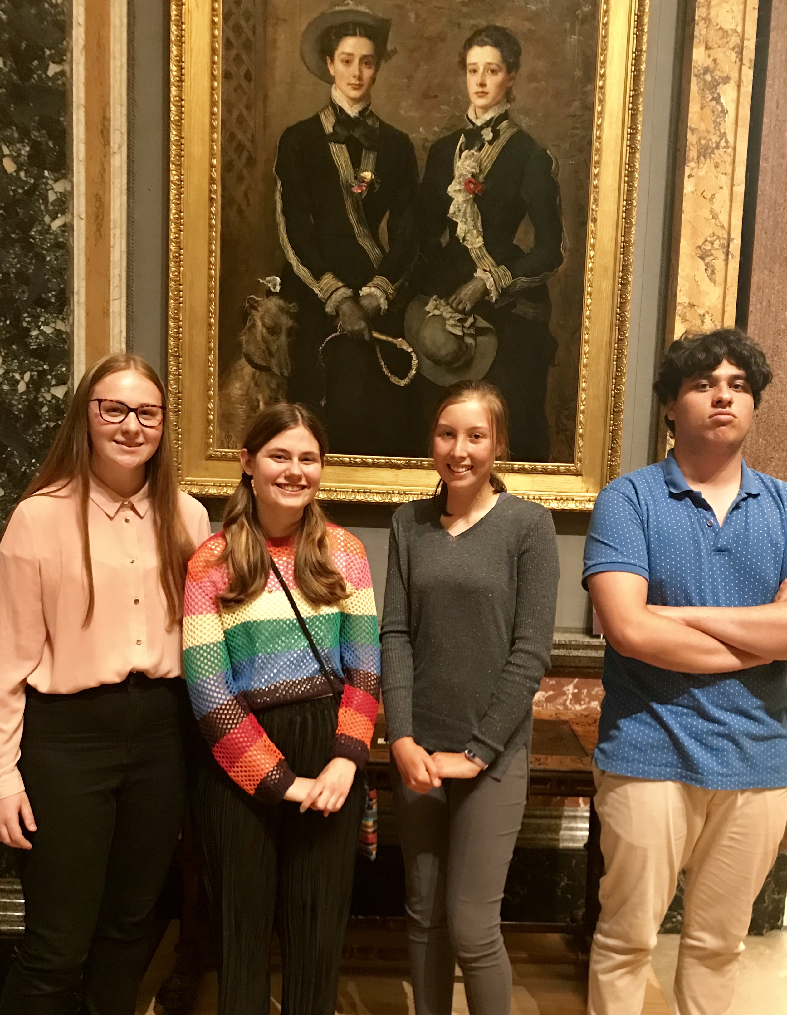 Work experience students posing in the Fitzwilliam Museum