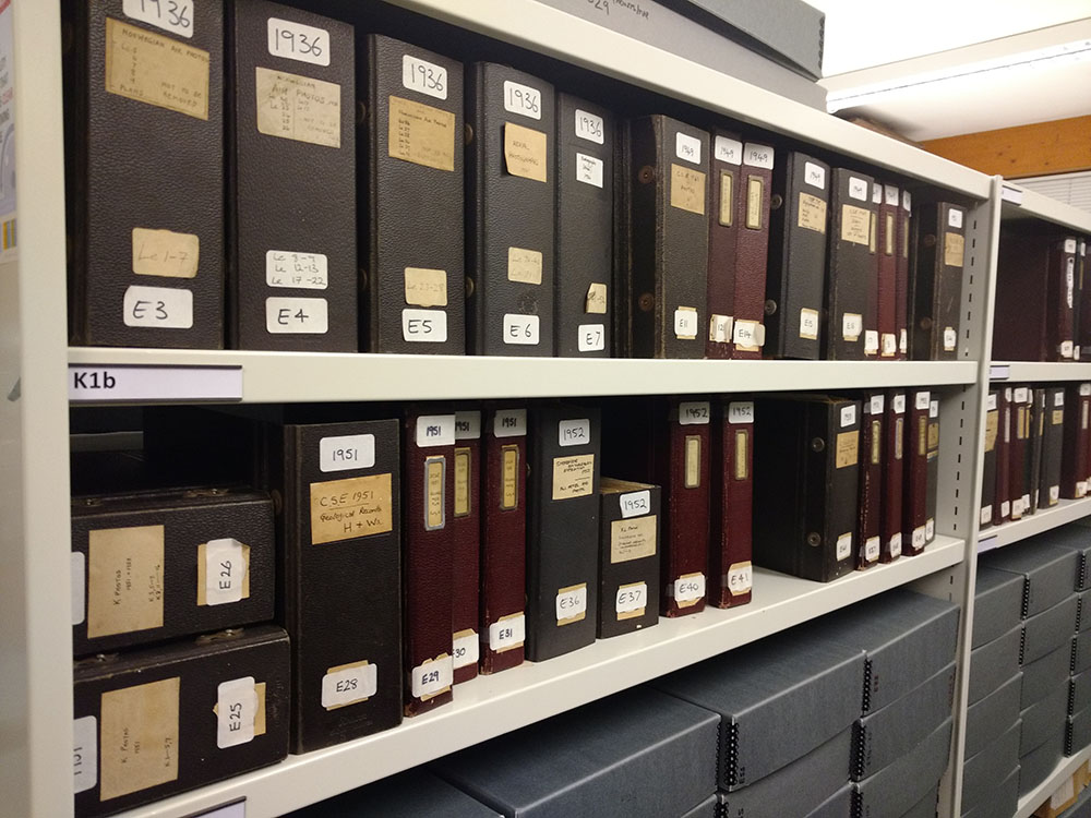 Two shelves of archive boxes