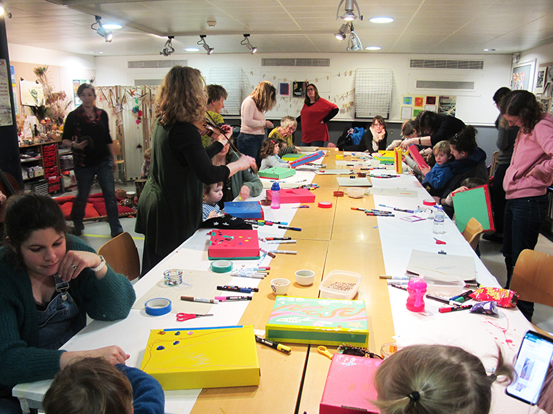 older children create instruments in the studio