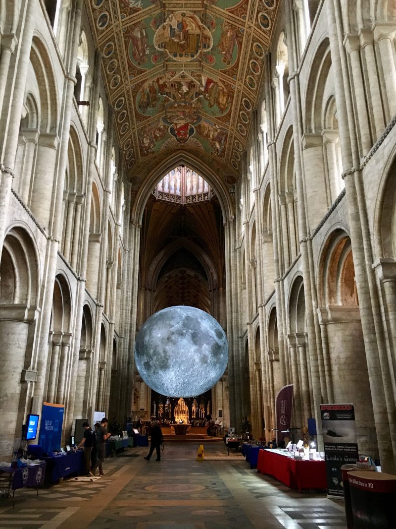 The giant moon replica hovering above Ely Cathedral's nave