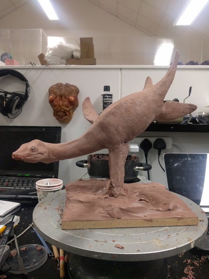 the dinosaur model in clay with details now finalised