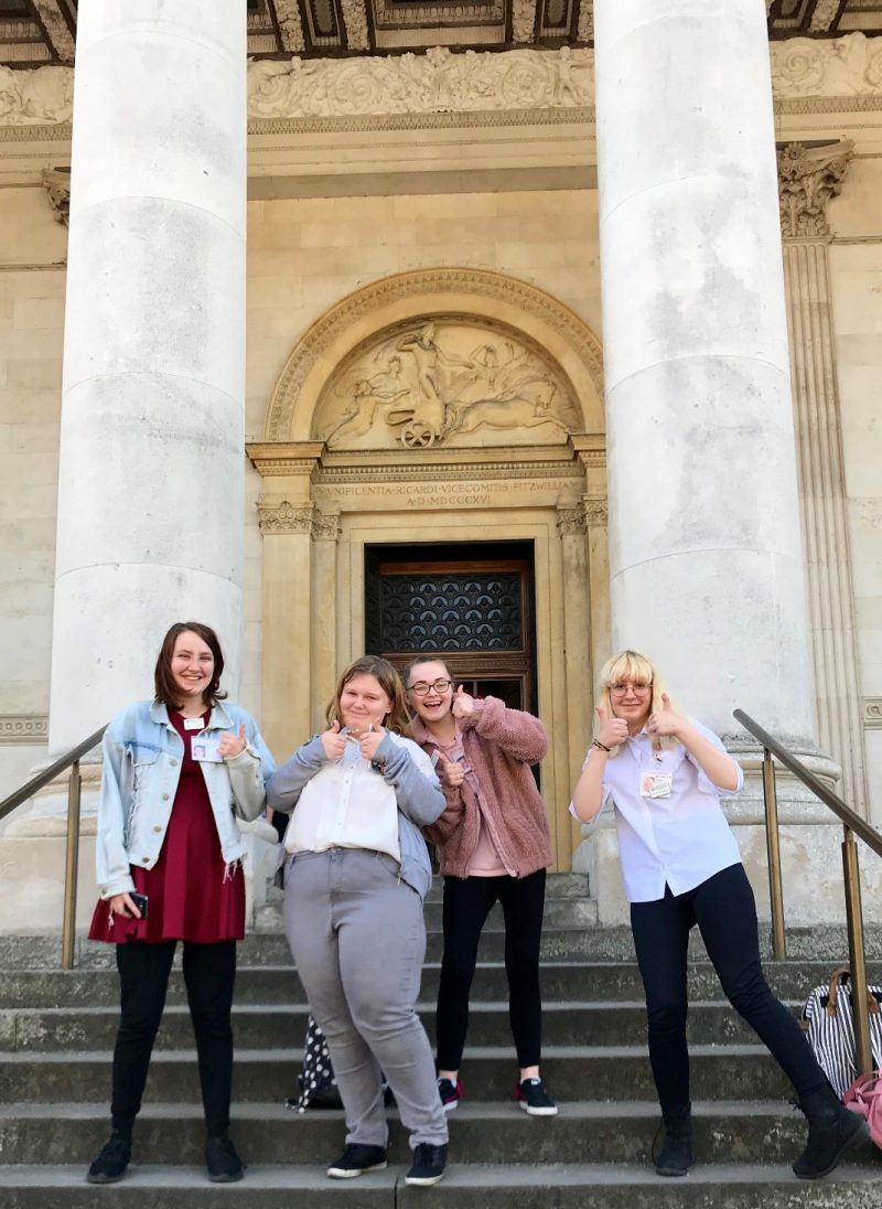 The four work experience students on the steps of the Fitzwilliam Museum