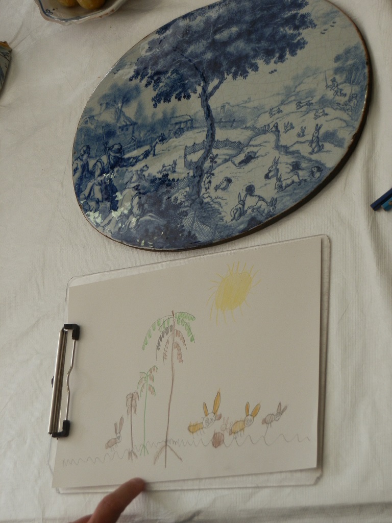 Frank’s drawing of the Delftware coney catching wall-plaque