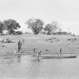 Black and white image showing a view of Kodok from the Nile River