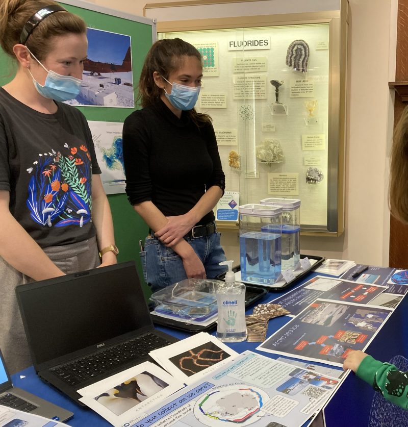 2 female PhD students from the British Antarctic Survey tell visitors about the ice core research