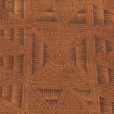 Square piece of red-brown Ugandan barkcloth decorated on the front with black pigment