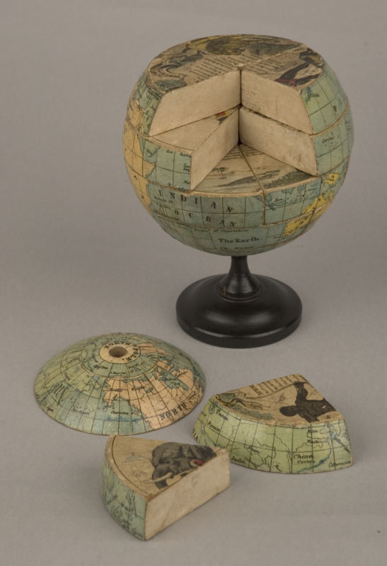 4608 Jigsaw Globe: a globe in sections, with illustrations of different continents