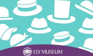 Illustration of assorted hats against a blue and purple background