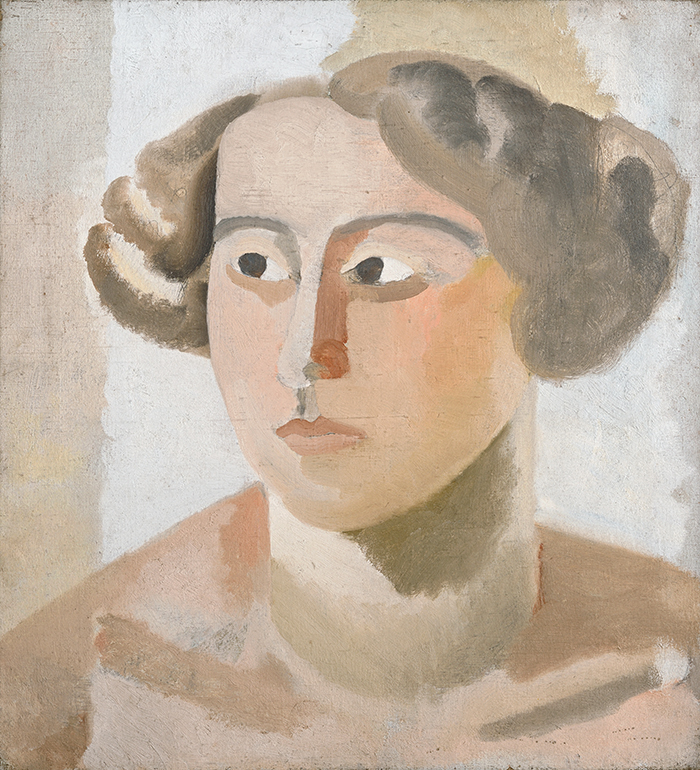 portrait of woman painted in creamy tan and beige tones