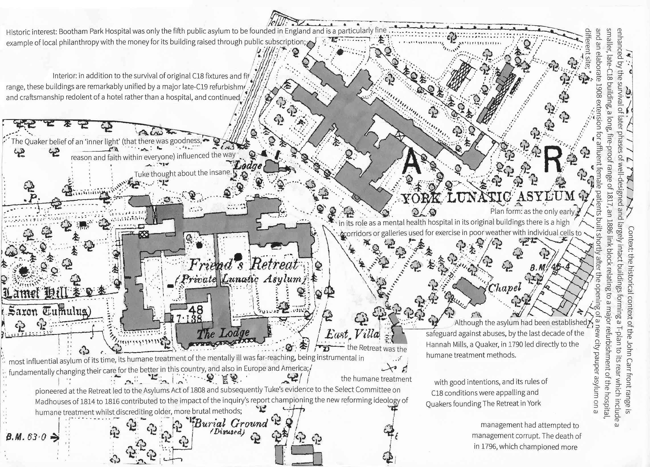 Black and white sheet which may be folded into a small booklet. The image collages extracts from historical Ordnance Survey maps with strips of text, pasted on top.