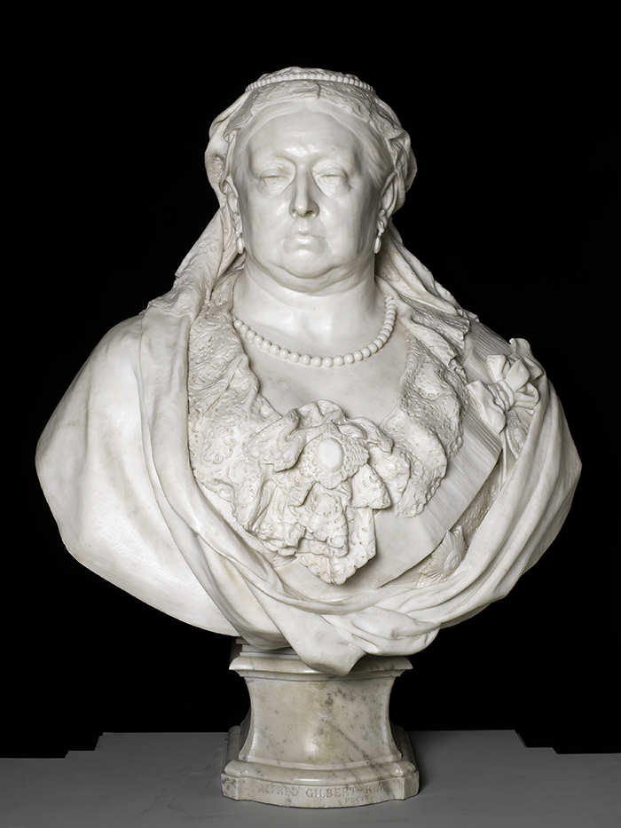 white marble bust of Queen Victoria