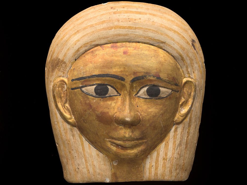 Image of an ancient Egyptian cartonnage mask fragment