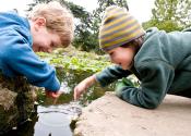 Children by pond