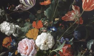 A painting called Flowers in a Glass Vase by Davidsz de Heem