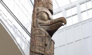 carved totem pole at the Museum of Archaeology and Anthropology