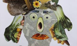 Collage face made from recycled materials