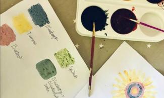 Paint palette painting of flower