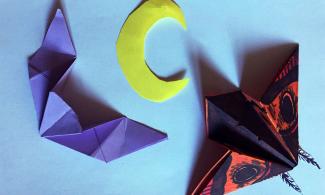 origami moth, origami bat and paper moon
