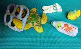 Salt-dough sculptures of sea creatures and plastic trash