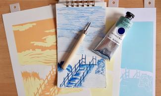 a linocut image in progress
