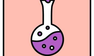 Illustration of a potion bottle with flower petals