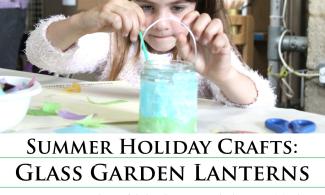 Picture of girl decorating a glass jar with coloured tissue paper