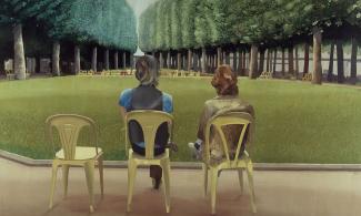 Le Parc des Sources, Vichy (detail) 1970. David Hockney. Acrylic on canvas, 84 x 120" © David Hockney  Photo Credit: Fabrice Gibert