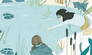 an image of children round a pond