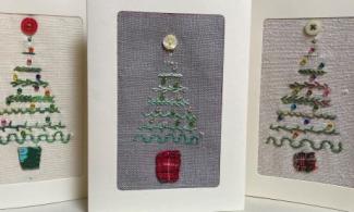 embroidered Christmas tree cards