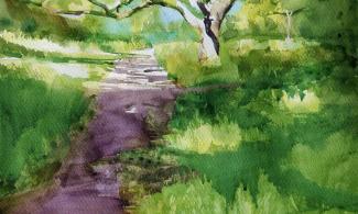 watercolour of trees and grass