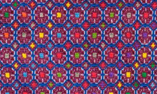 Red, purple, yellow and green embroidery