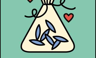 An illustration of a pouch of lavender with hearts around it. Underneath it reads, 'Lavender Love, Saturday 3rd August'.