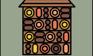 An illustration of small house for insects. Underneath it reads, 'Minibeast Hotels, Saturday 7th September'.