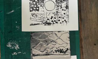 Artworks on a table