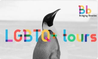 Penguin with LGBTQ+ Tours in text