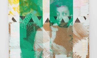 An artwork made of multiple layers of vinyl and card, forming an image of a young girl. 