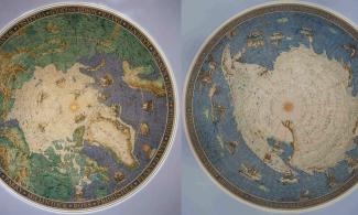 Painted maps of the Arctic and Antarctic 