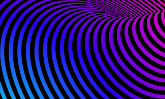 An optical illusion graphic of black lines against pink, blue and purple.