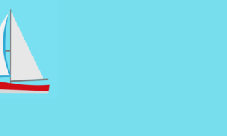 A cartoon of a boat, on a bright blue background.