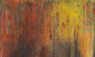 Pondlife (After Millais) by Frank Bowling - vividly coloured paint drips down a textured canvas.