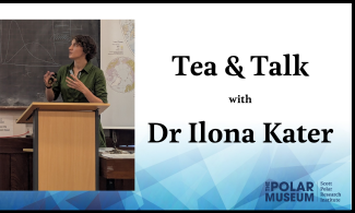 A poster with the text: 'Tea and Talk with Dr Ilona Kater..’ On the left is an image of Ilona wearing a green dress and speaking at a lectern. 