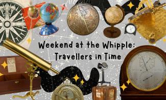 Everything you need for time travelling graphic! A telescope, a clock, a compass, a orrery and a sputnik globe!