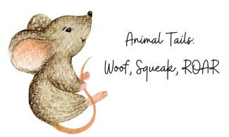 Illustration of a mouse with the text Woof, Squeak, Roar