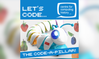 The image shows the Code-a-Pillar with pictures of fruits that it's going to collect with the help of a program.
