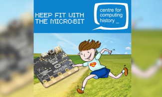 A child running holding the micro:bit